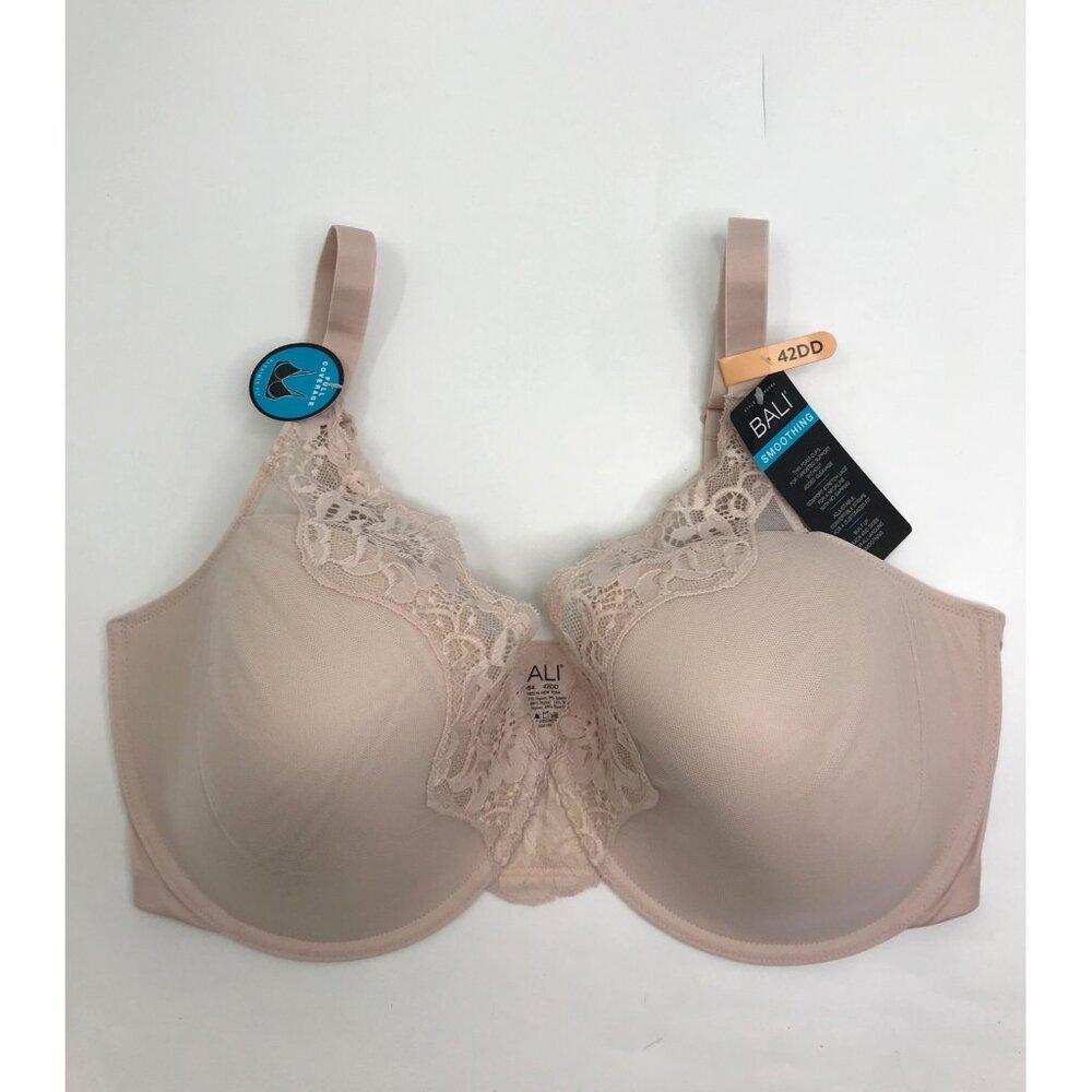 Bali One Smooth U Comfort Stretch Lace Underwire Bra Beige 42DD NEW